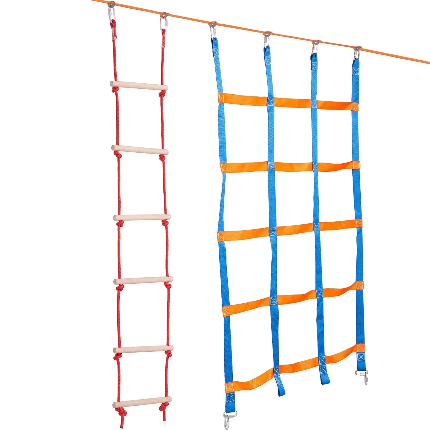 VEVOR Ninja Warrior Obstacle Course for Kids, 15.24 m Weatherproof Slacklines, 500lbs Weight Capacity Monkey Line, Outdoor Playset Equipment, Backyard Toys Training Equipment Set with 10 Obstacles - Mekamart Australia