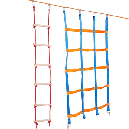 VEVOR Ninja Warrior Obstacle Course for Kids, 15.24 m Weatherproof Slacklines, 500lbs Weight Capacity Monkey Line, Outdoor Playset Equipment, Backyard Toys Training Equipment Set with 10 Obstacles - Mekamart Australia