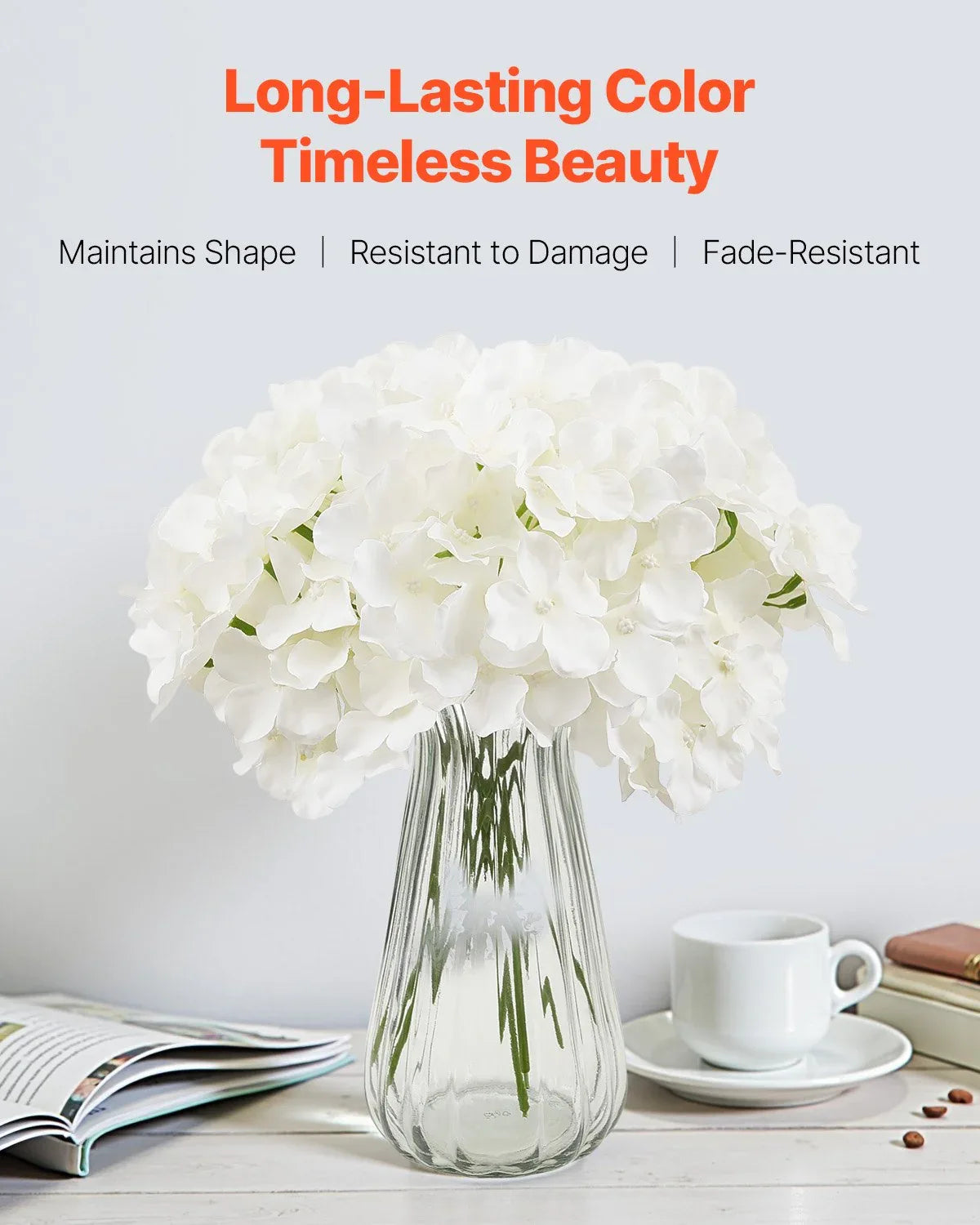 VEVOR Artificial Flowers, 105 pcs Real Looking White Silk Fake Hydrangea Bulk, White Faux Bridal Shower with Stems for DIY Wedding Bouquets, Home Centerpieces Arrangements, Party Tables Decorations - Mekamart Australia