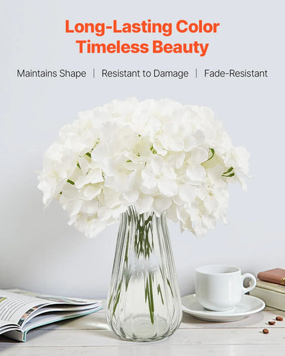 VEVOR Artificial Flowers, 105 pcs Real Looking White Silk Fake Hydrangea Bulk, White Faux Bridal Shower with Stems for DIY Wedding Bouquets, Home Centerpieces Arrangements, Party Tables Decorations - Mekamart Australia
