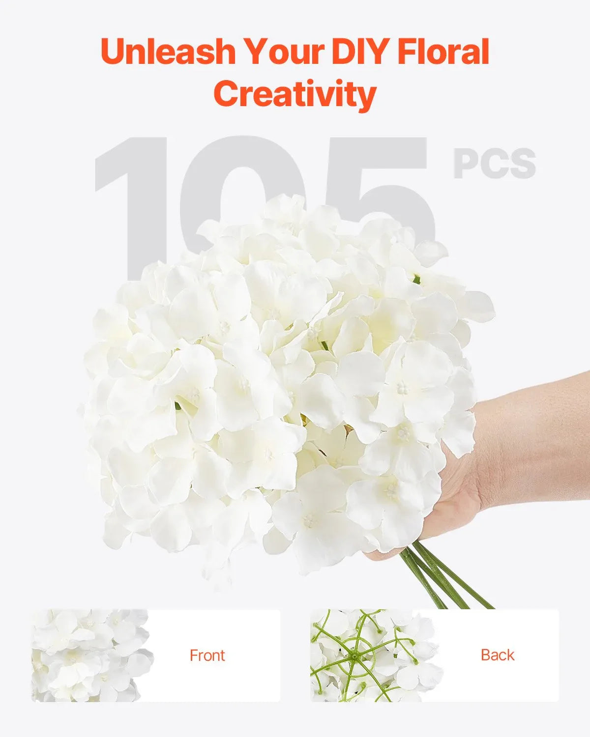 VEVOR Artificial Flowers, 105 pcs Real Looking White Silk Fake Hydrangea Bulk, White Faux Bridal Shower with Stems for DIY Wedding Bouquets, Home Centerpieces Arrangements, Party Tables Decorations - Mekamart Australia
