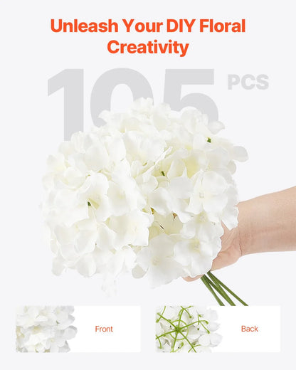 VEVOR Artificial Flowers, 105 pcs Real Looking White Silk Fake Hydrangea Bulk, White Faux Bridal Shower with Stems for DIY Wedding Bouquets, Home Centerpieces Arrangements, Party Tables Decorations - Mekamart Australia