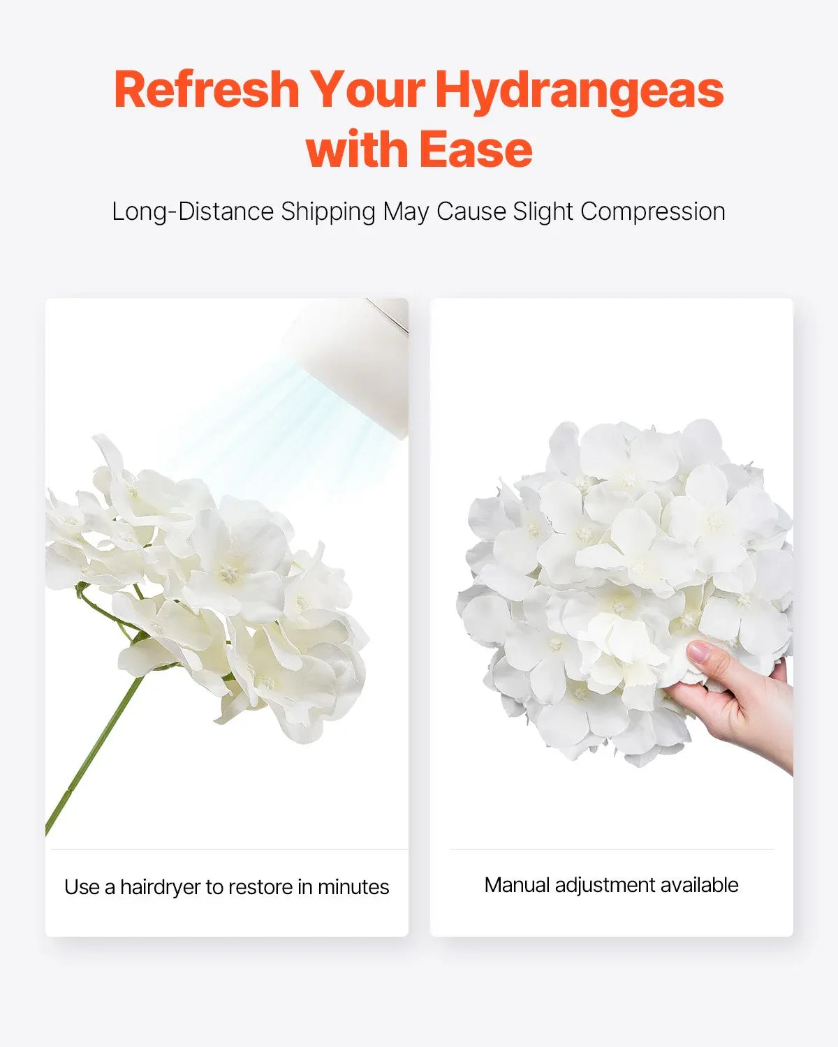 VEVOR Artificial Flowers, 105 pcs Real Looking White Silk Fake Hydrangea Bulk, White Faux Bridal Shower with Stems for DIY Wedding Bouquets, Home Centerpieces Arrangements, Party Tables Decorations - Mekamart Australia