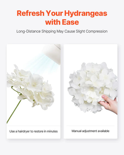 VEVOR Artificial Flowers, 105 pcs Real Looking White Silk Fake Hydrangea Bulk, White Faux Bridal Shower with Stems for DIY Wedding Bouquets, Home Centerpieces Arrangements, Party Tables Decorations - Mekamart Australia