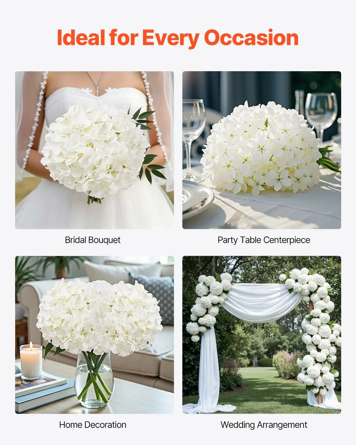 VEVOR Artificial Flowers, 105 pcs Real Looking White Silk Fake Hydrangea Bulk, White Faux Bridal Shower with Stems for DIY Wedding Bouquets, Home Centerpieces Arrangements, Party Tables Decorations - Mekamart Australia