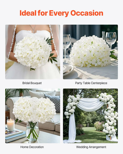 VEVOR Artificial Flowers, 105 pcs Real Looking White Silk Fake Hydrangea Bulk, White Faux Bridal Shower with Stems for DIY Wedding Bouquets, Home Centerpieces Arrangements, Party Tables Decorations - Mekamart Australia