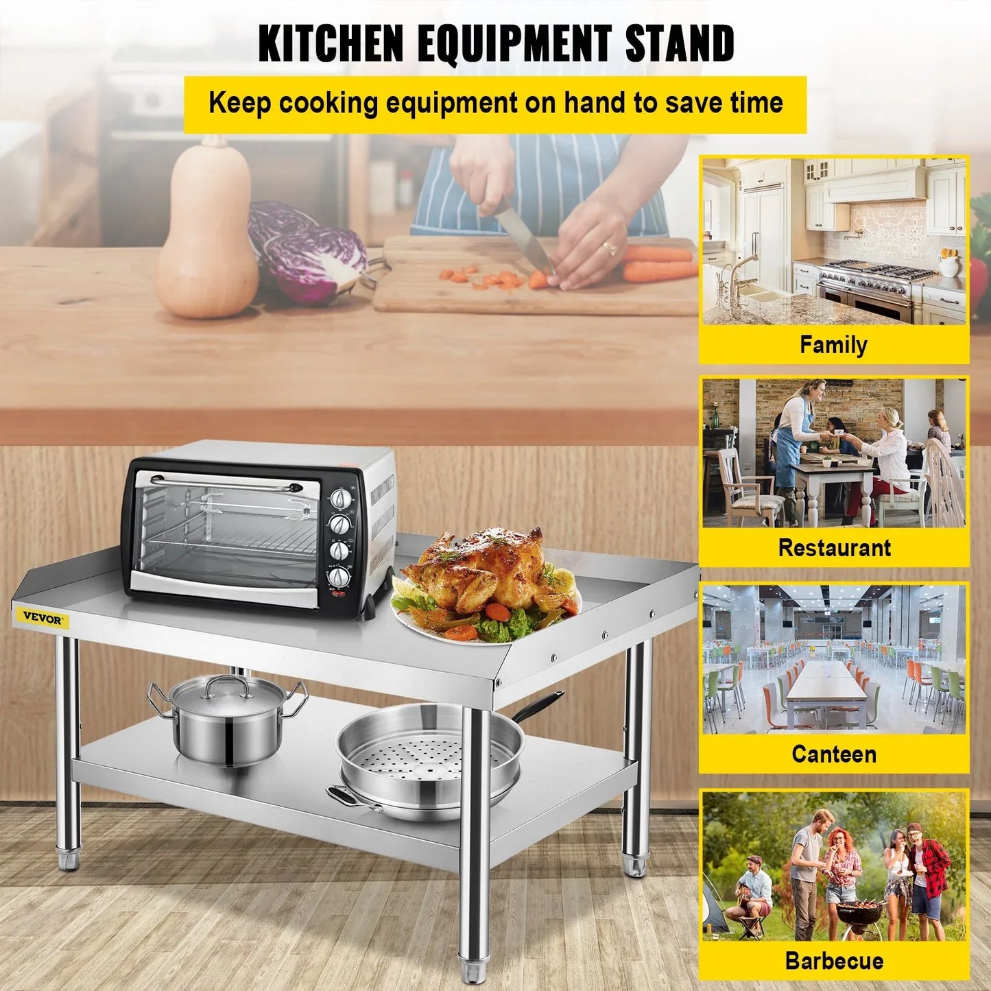 VEVOR Stainless Steel Equipment Grill Stand, 122 x 76 x 61cm Stainless Table, Grill Stand Table with Adjustable Storage Undershelf, Equipment Stand Grill Table for Hotel, Home, Restaurant Kitchen - Mekamart Australia