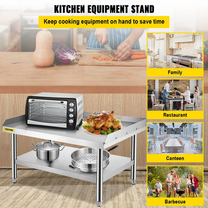 VEVOR Stainless Steel Equipment Grill Stand, 122 x 76 x 61cm Stainless Table, Grill Stand Table with Adjustable Storage Undershelf, Equipment Stand Grill Table for Hotel, Home, Restaurant Kitchen - Mekamart Australia