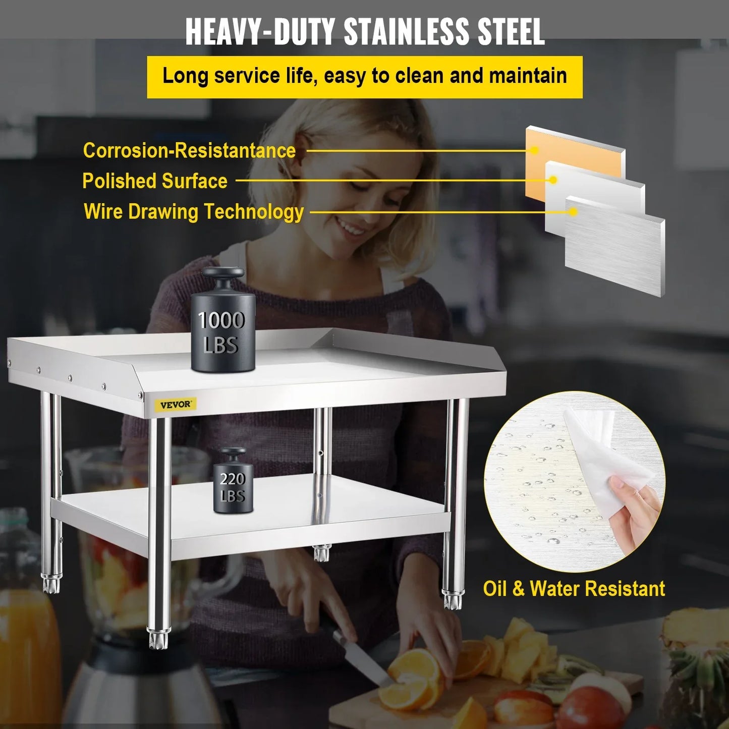 VEVOR Stainless Steel Equipment Grill Stand, 122 x 76 x 61cm Stainless Table, Grill Stand Table with Adjustable Storage Undershelf, Equipment Stand Grill Table for Hotel, Home, Restaurant Kitchen - Mekamart Australia