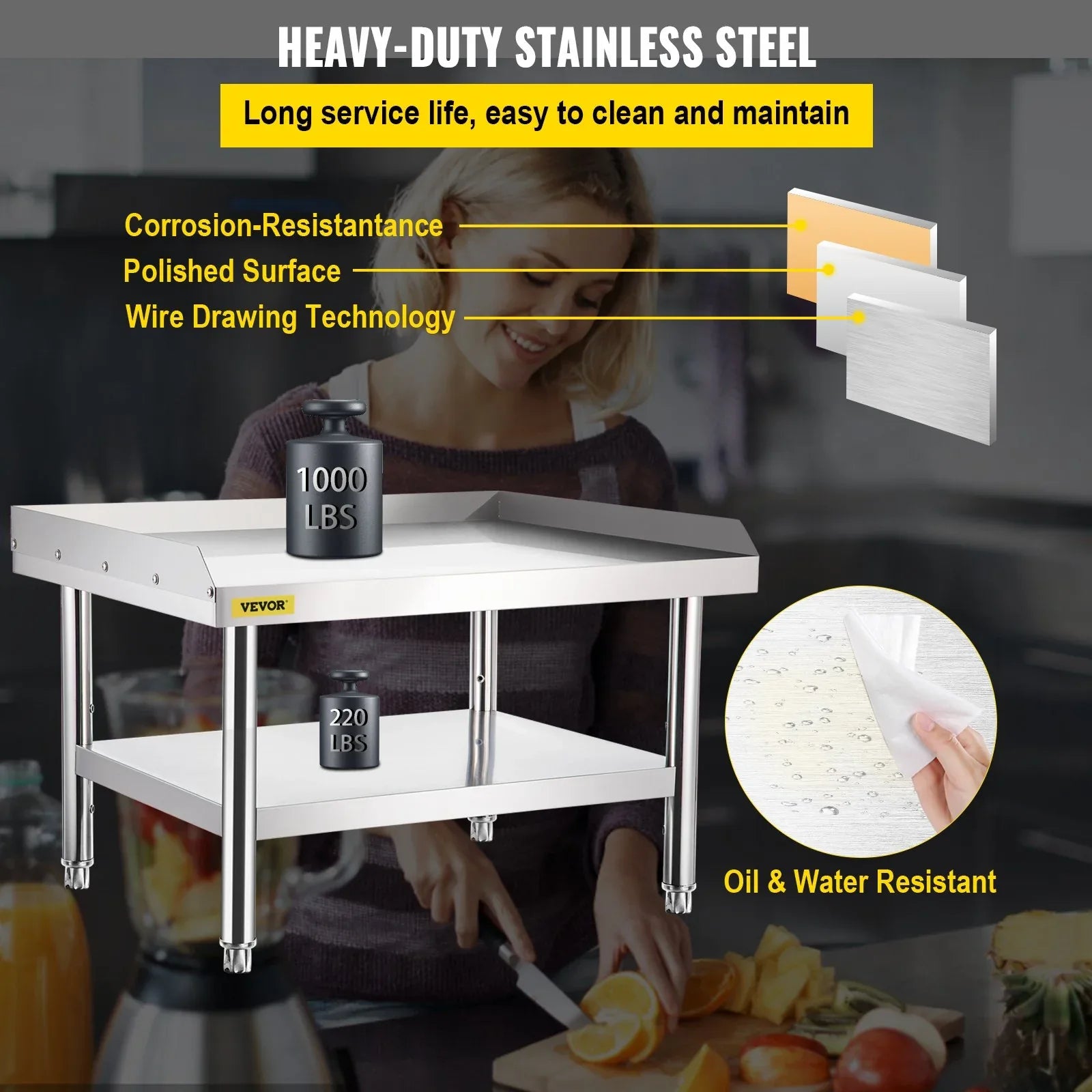 VEVOR Stainless Steel Equipment Grill Stand, 122 x 76 x 61cm Stainless Table, Grill Stand Table with Adjustable Storage Undershelf, Equipment Stand Grill Table for Hotel, Home, Restaurant Kitchen - Mekamart Australia