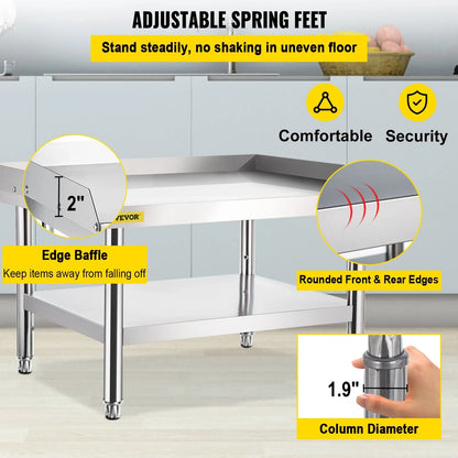 VEVOR Stainless Steel Equipment Grill Stand, 122 x 76 x 61cm Stainless Table, Grill Stand Table with Adjustable Storage Undershelf, Equipment Stand Grill Table for Hotel, Home, Restaurant Kitchen - Mekamart Australia