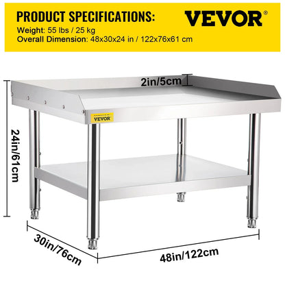 VEVOR Stainless Steel Equipment Grill Stand, 122 x 76 x 61cm Stainless Table, Grill Stand Table with Adjustable Storage Undershelf, Equipment Stand Grill Table for Hotel, Home, Restaurant Kitchen - Mekamart Australia