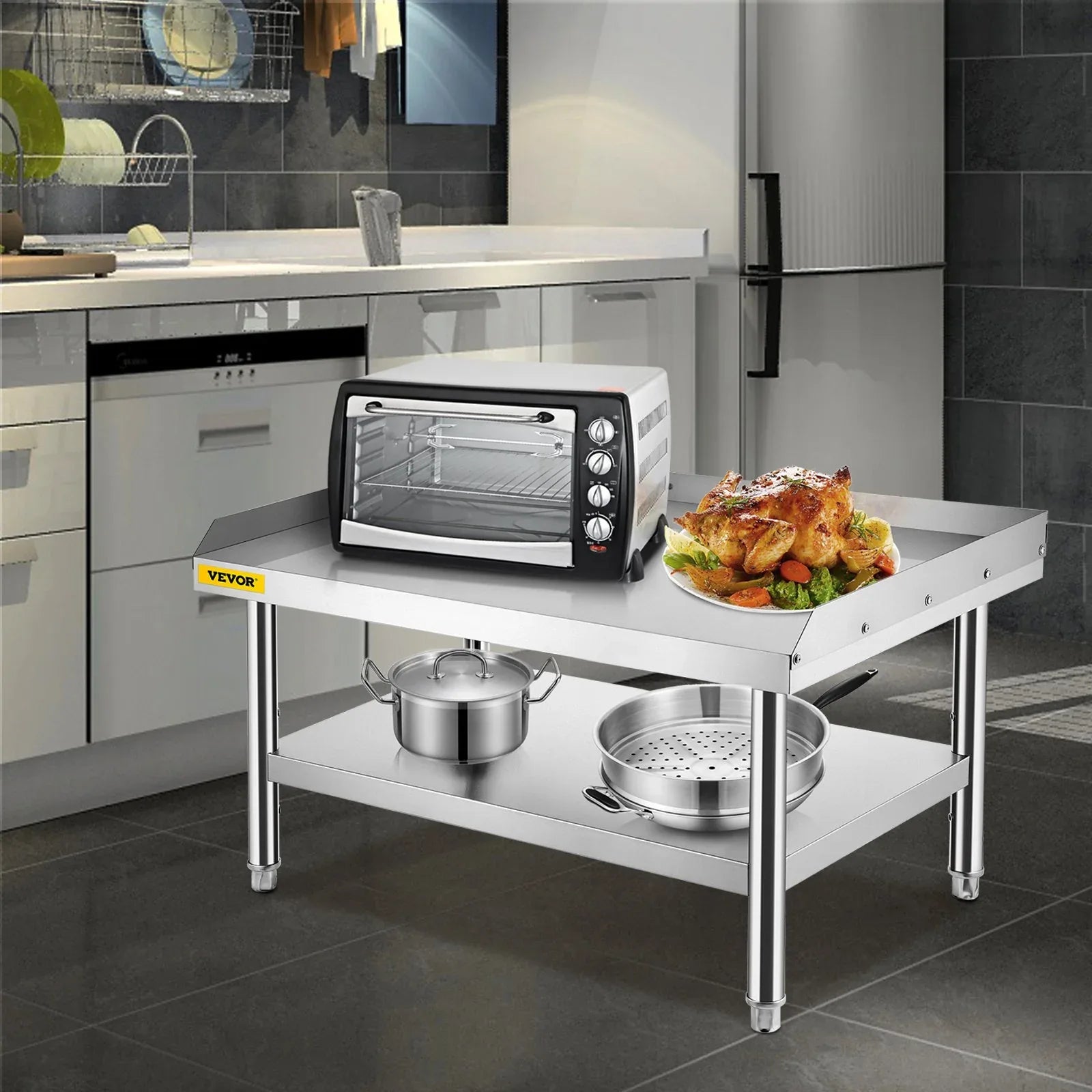 VEVOR Stainless Steel Equipment Grill Stand, 122 x 76 x 61cm Stainless Table, Grill Stand Table with Adjustable Storage Undershelf, Equipment Stand Grill Table for Hotel, Home, Restaurant Kitchen - Mekamart Australia