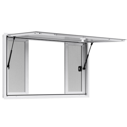 VEVOR Concession Window 1346x838 mm, Aluminum Alloy Service Window for Food Truck, Up to 85 Degrees Stand Serving Window with 4 Sliding Windows, Awning Door, and Drag Hook, for Concession Trailers - Mekamart Australia