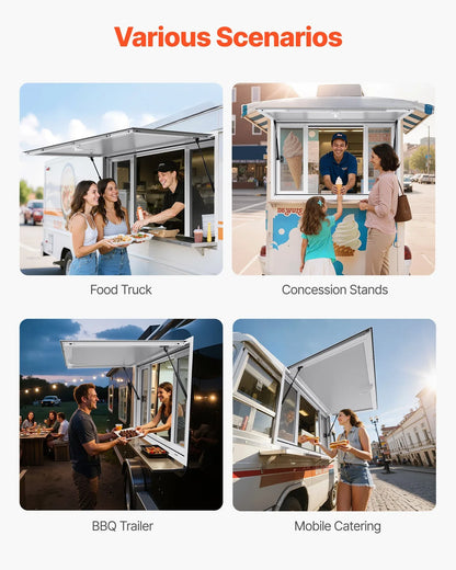 VEVOR Concession Window 1346x838 mm, Aluminum Alloy Service Window for Food Truck, Up to 85 Degrees Stand Serving Window with 4 Sliding Windows, Awning Door, and Drag Hook, for Concession Trailers - Mekamart Australia