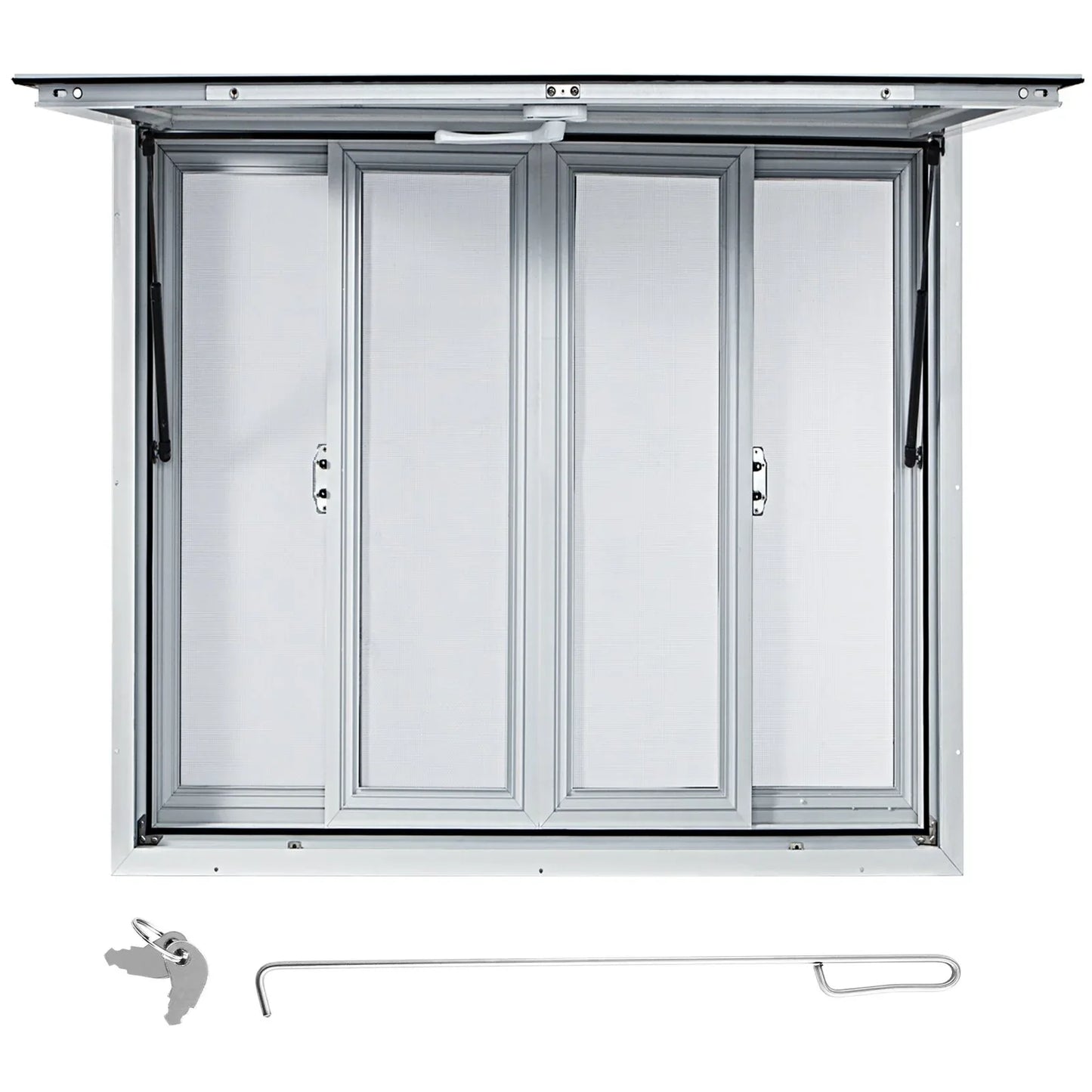 VEVOR Concession Window, 91.4 x 91.4 cm Aluminum Alloy Food Truck Service Window with 4 Horizontal Sliding Screen Windows & Awning Door & Drag Hook, Serving Window for Food Trucks Concession Trailers - Mekamart Australia