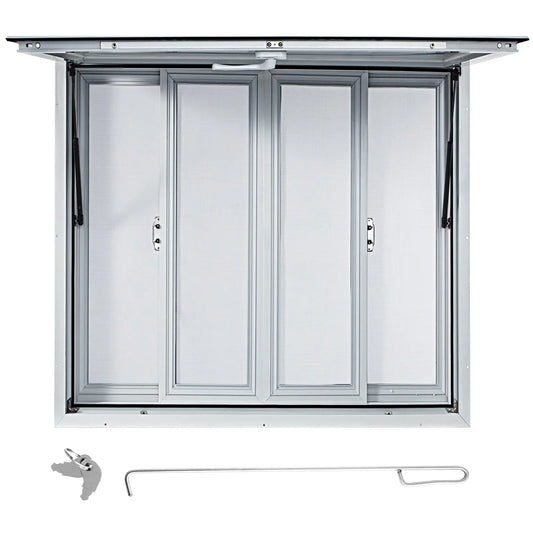 VEVOR Concession Window, 91.4 x 91.4 cm Aluminum Alloy Food Truck Service Window with 4 Horizontal Sliding Screen Windows & Awning Door & Drag Hook, Serving Window for Food Trucks Concession Trailers - Mekamart Australia