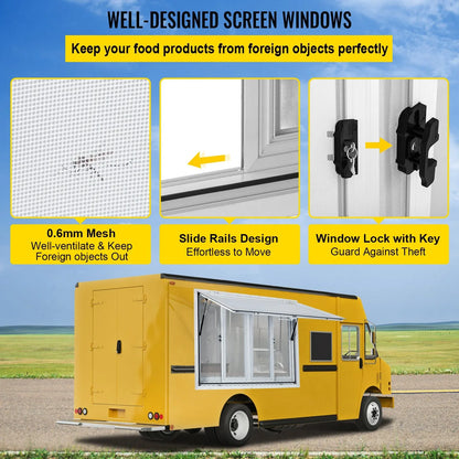 VEVOR Concession Window, 91.4 x 91.4 cm Aluminum Alloy Food Truck Service Window with 4 Horizontal Sliding Screen Windows & Awning Door & Drag Hook, Serving Window for Food Trucks Concession Trailers - Mekamart Australia