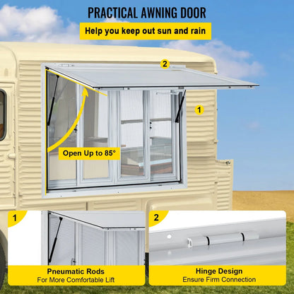 VEVOR Concession Window, 91.4 x 91.4 cm Aluminum Alloy Food Truck Service Window with 4 Horizontal Sliding Screen Windows & Awning Door & Drag Hook, Serving Window for Food Trucks Concession Trailers - Mekamart Australia