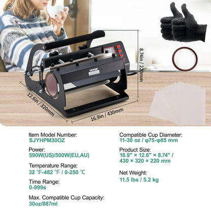 VEVOR Tumbler Heat Press Machine 11-30oz Mug Press Sublimation Tumblers Black - Mekamart Australia