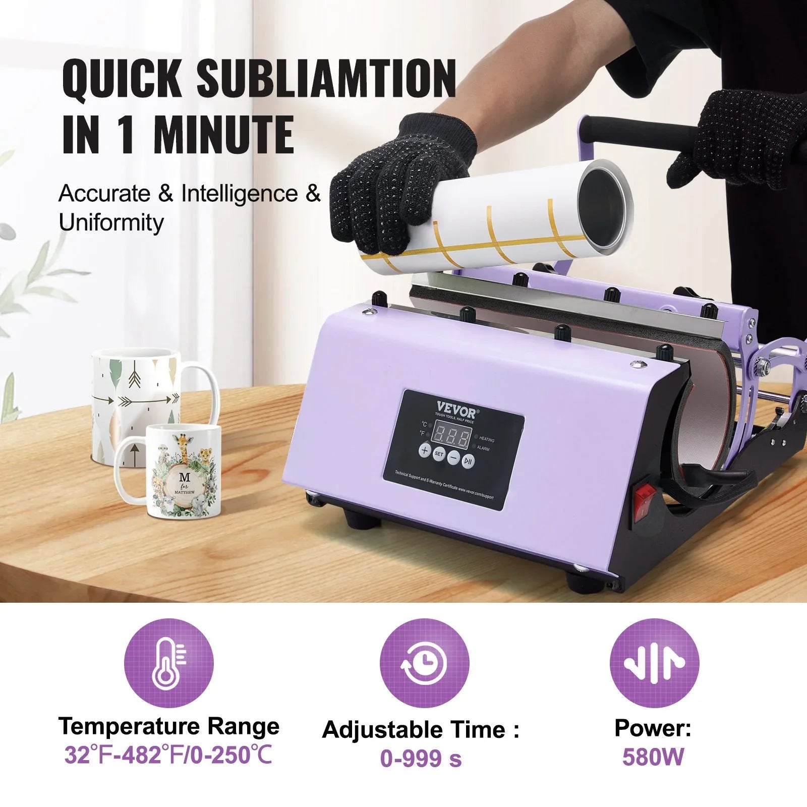 VEVOR Tumbler Heat Press Machine 11-30oz Mug Press Sublimation Tumblers Purple - Mekamart Australia