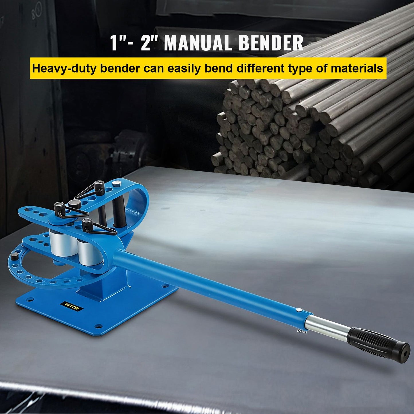 YP-9 Manual Bender, Soild Round Square Bar Metal Bender with 7 Bending Dies, Metal Rod Bar Bender Bending Tool for Construction Site Auto Repair