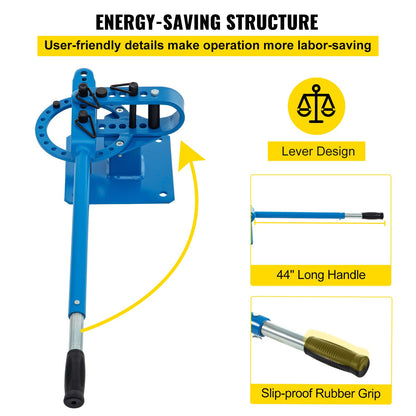 YP-9 Manual Bender, Soild Round Square Bar Metal Bender with 7 Bending Dies, Metal Rod Bar Bender Bending Tool for Construction Site Auto Repair