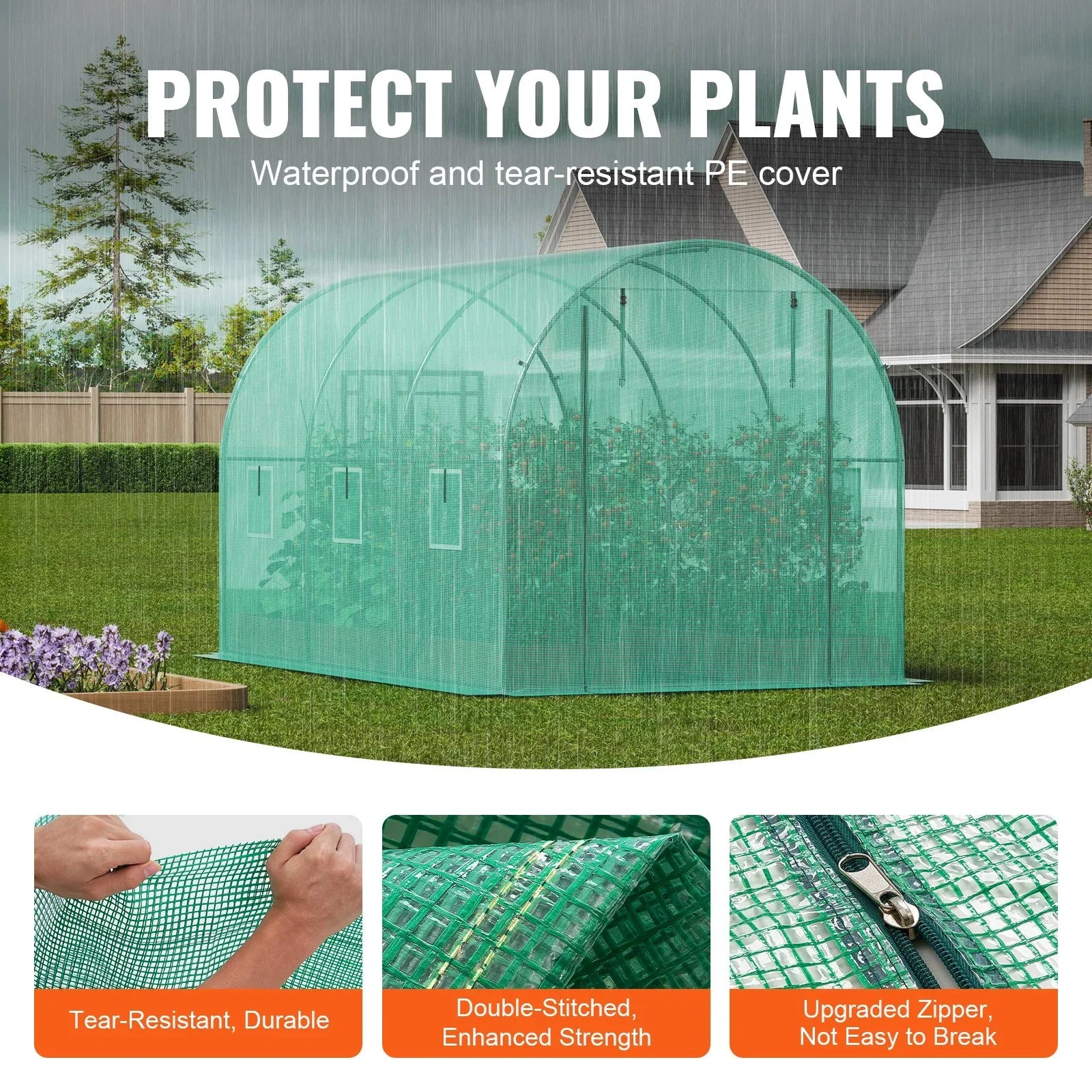 VEVOR Walk-in Tunnel Greenhouse 9.58x6.43x6.23ft Galvanized Frame PE Cover Green - Mekamart Australia