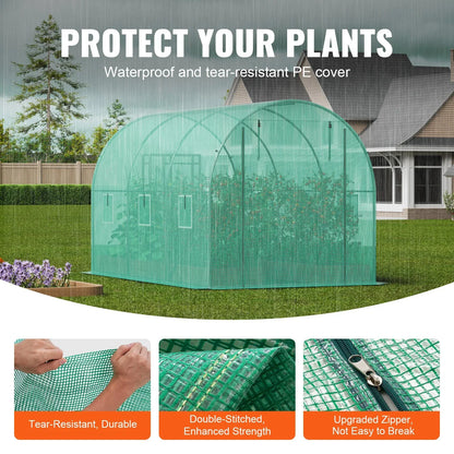 VEVOR Walk-in Tunnel Greenhouse 9.58x6.43x6.23ft Galvanized Frame PE Cover Green - Mekamart Australia