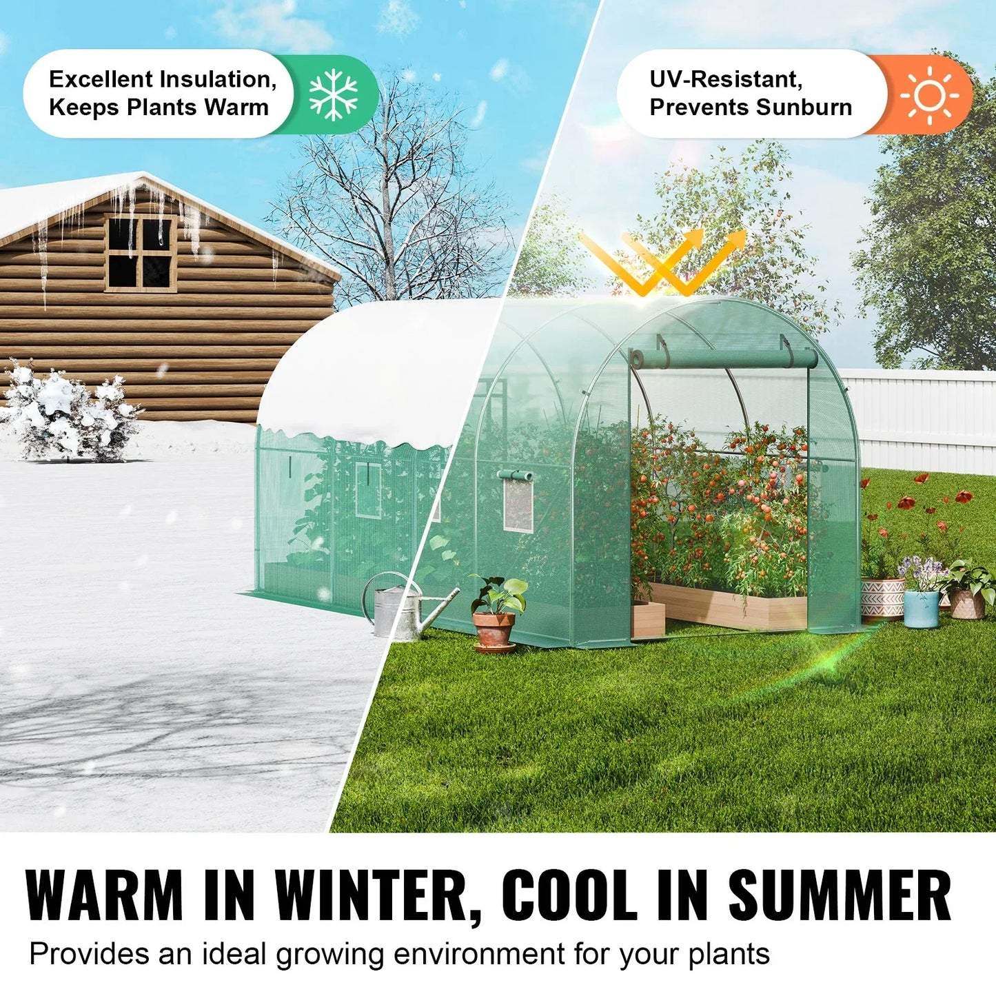 VEVOR Walk-in Tunnel Greenhouse 9.58x6.43x6.23ft Galvanized Frame PE Cover Green - Mekamart Australia