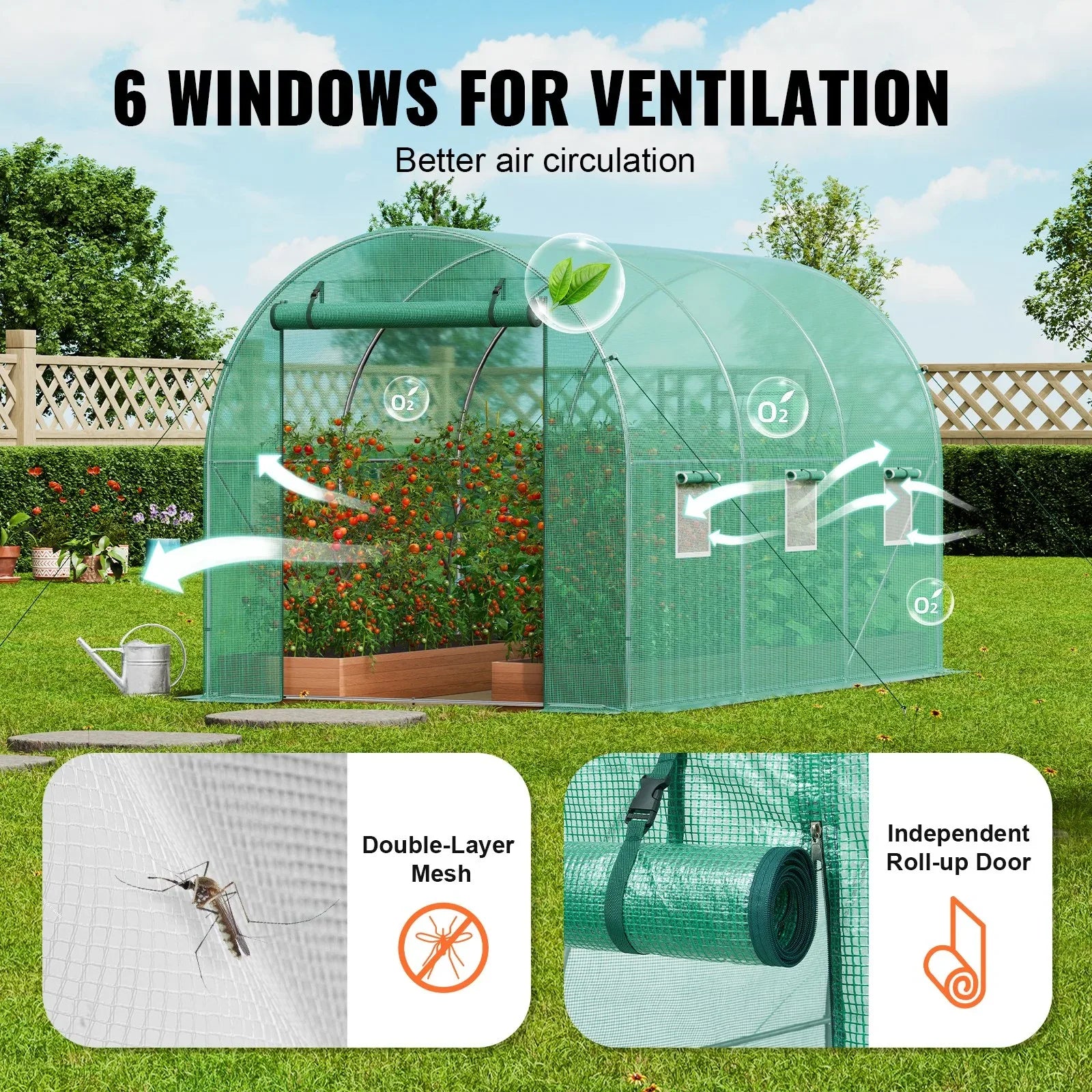 VEVOR Walk-in Tunnel Greenhouse 9.58x6.43x6.23ft Galvanized Frame PE Cover Green - Mekamart Australia