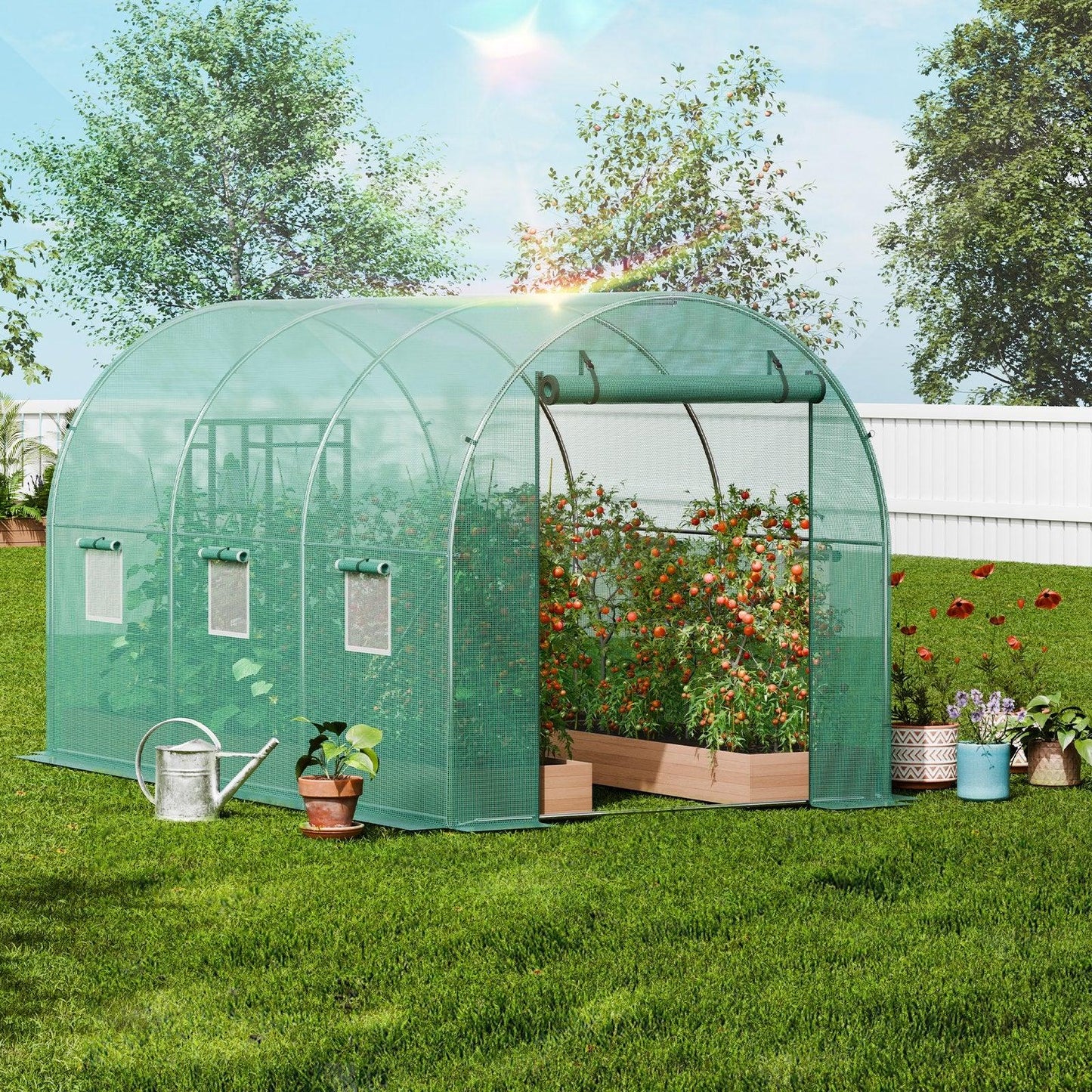 VEVOR Walk-in Tunnel Greenhouse 9.58x6.43x6.23ft Galvanized Frame PE Cover Green - Mekamart Australia