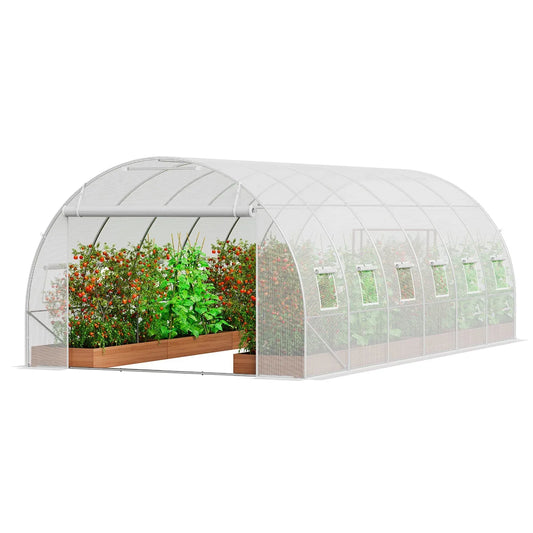 VEVOR Walk-in Tunnel Greenhouse, 19.4x9.7x6.5 ft Hoop House Greenhouse Tunnel, Plant Hot House with Galvanized Steel Frame, White PE Cover, Roll-up Zipper Door and 12 Windows for Outdoor - Mekamart Australia