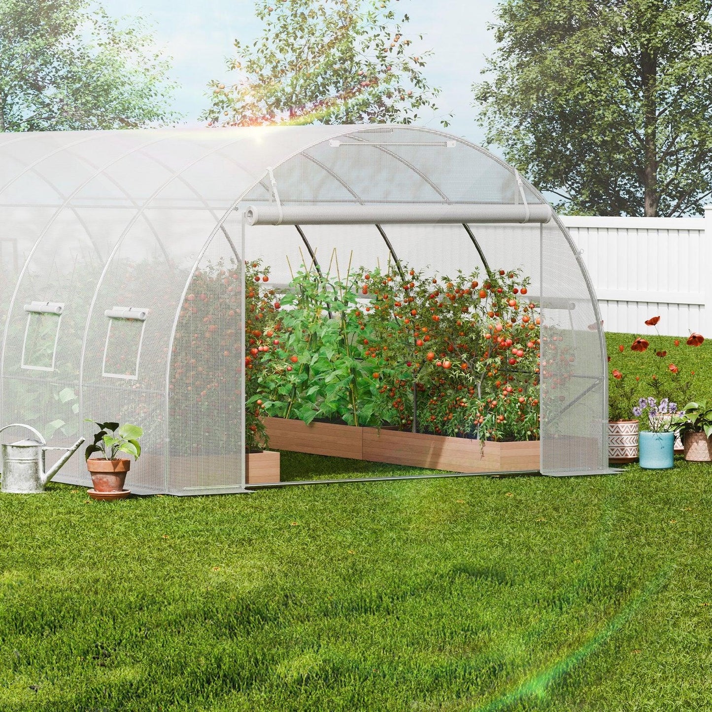 VEVOR Walk-in Tunnel Greenhouse, 19.4x9.7x6.5 ft Hoop House Greenhouse Tunnel, Plant Hot House with Galvanized Steel Frame, White PE Cover, Roll-up Zipper Door and 12 Windows for Outdoor - Mekamart Australia