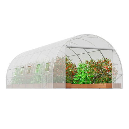 VEVOR Walk-in Tunnel Greenhouse, 19.4x9.7x6.5 ft Hoop House Greenhouse Tunnel, Plant Hot House with Galvanized Steel Frame, White PE Cover, Roll-up Zipper Door and 12 Windows for Outdoor - Mekamart Australia