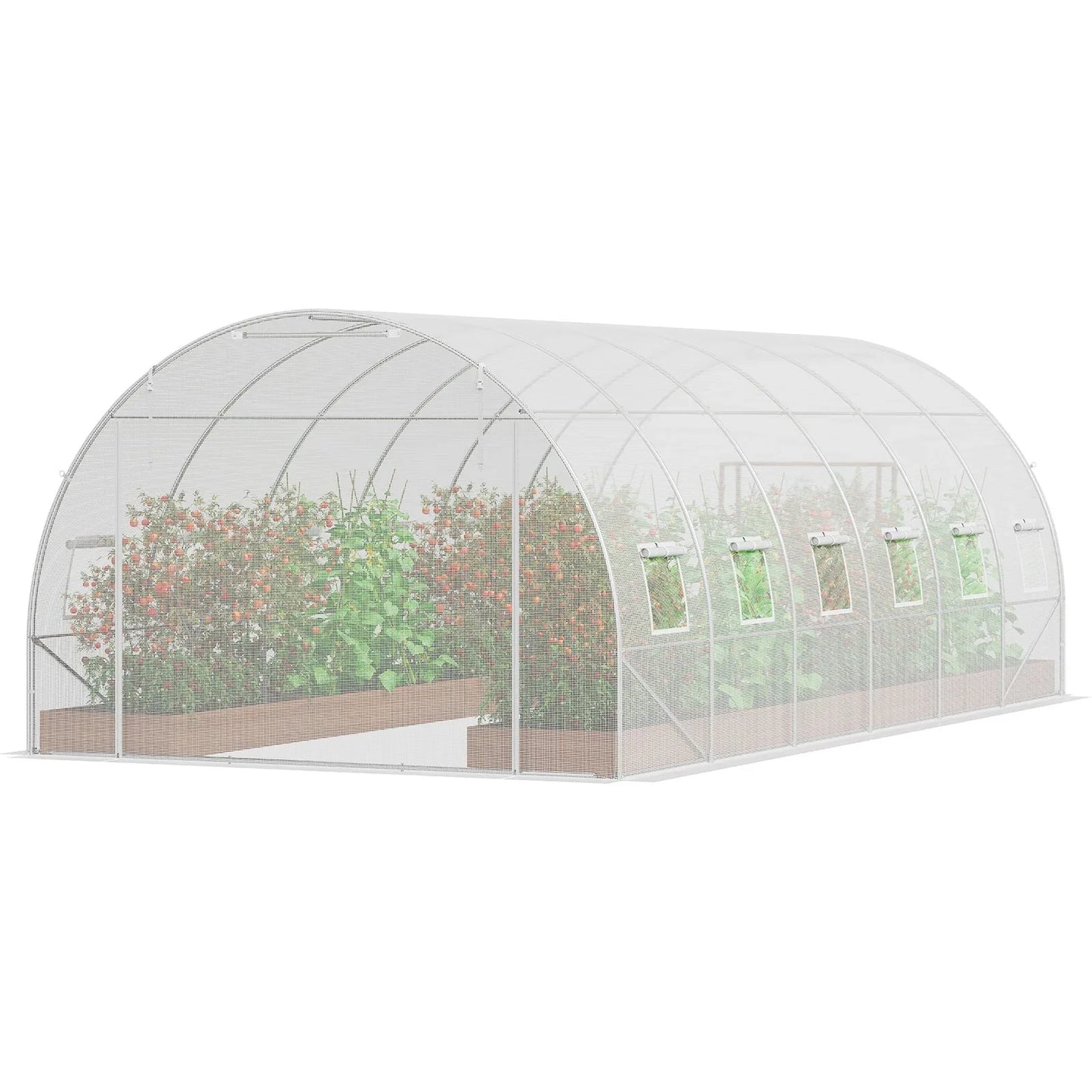VEVOR Walk-in Tunnel Greenhouse, 19.4x9.7x6.5 ft Hoop House Greenhouse Tunnel, Plant Hot House with Galvanized Steel Frame, White PE Cover, Roll-up Zipper Door and 12 Windows for Outdoor - Mekamart Australia