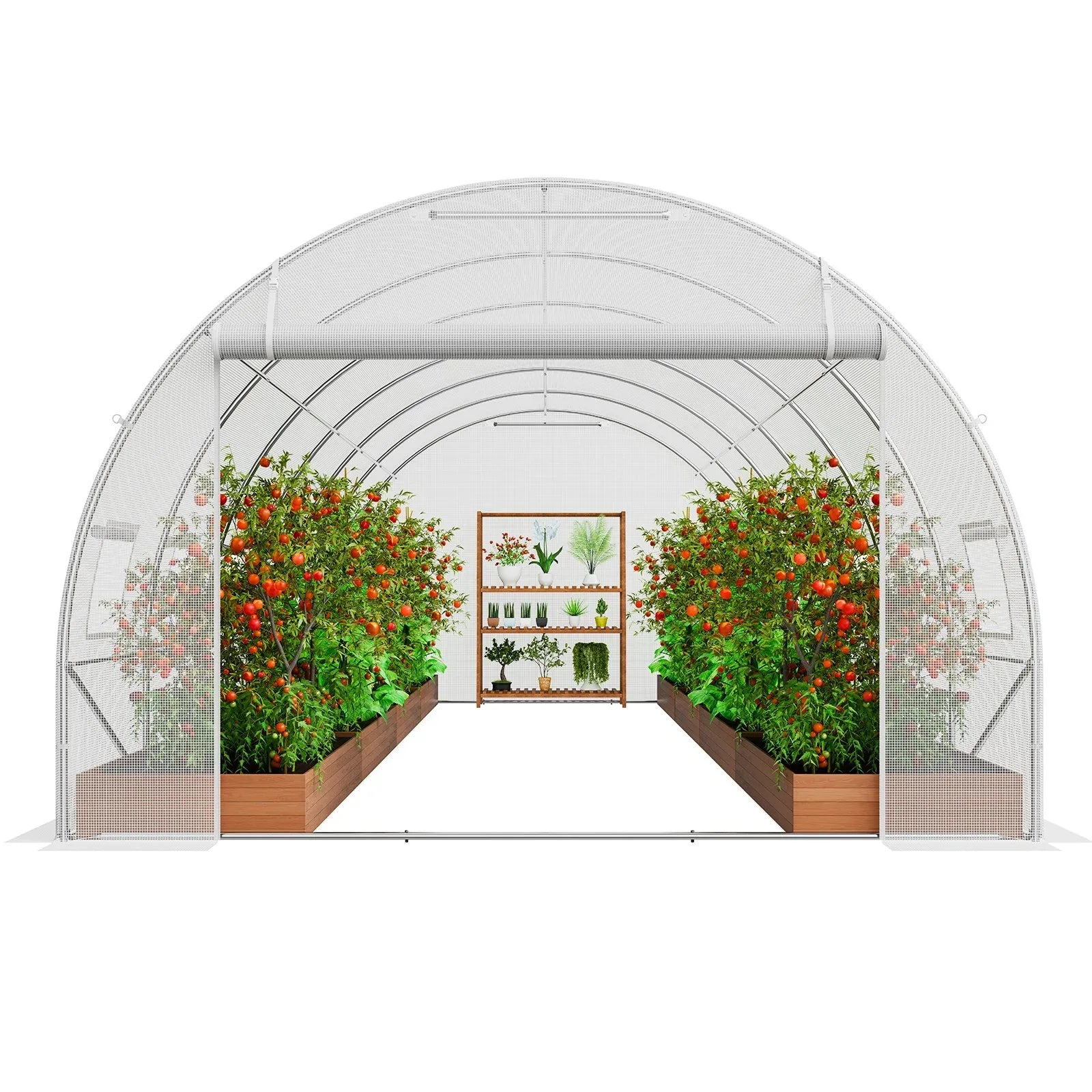 VEVOR Walk-in Tunnel Greenhouse, 19.4x9.7x6.5 ft Hoop House Greenhouse Tunnel, Plant Hot House with Galvanized Steel Frame, White PE Cover, Roll-up Zipper Door and 12 Windows for Outdoor - Mekamart Australia