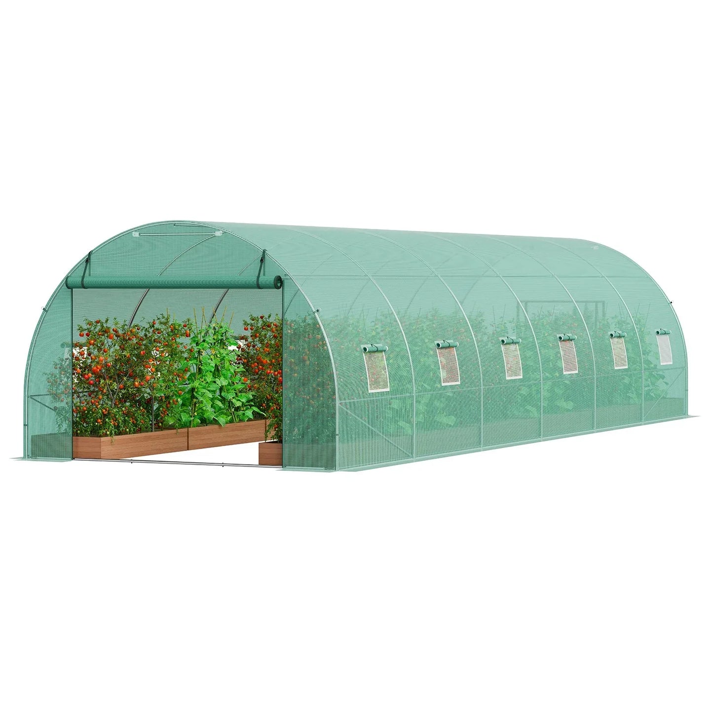 VEVOR Walk-in Tunnel Greenhouse 29.2x9.7x6.5ft Galvanized Frame PE Cover Green - Mekamart Australia