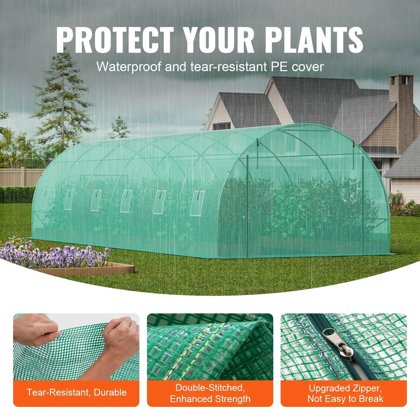 VEVOR Walk-in Tunnel Greenhouse 29.2x9.7x6.5ft Galvanized Frame PE Cover Green - Mekamart Australia