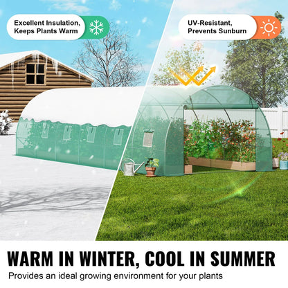 VEVOR Walk-in Tunnel Greenhouse 29.2x9.7x6.5ft Galvanized Frame PE Cover Green - Mekamart Australia