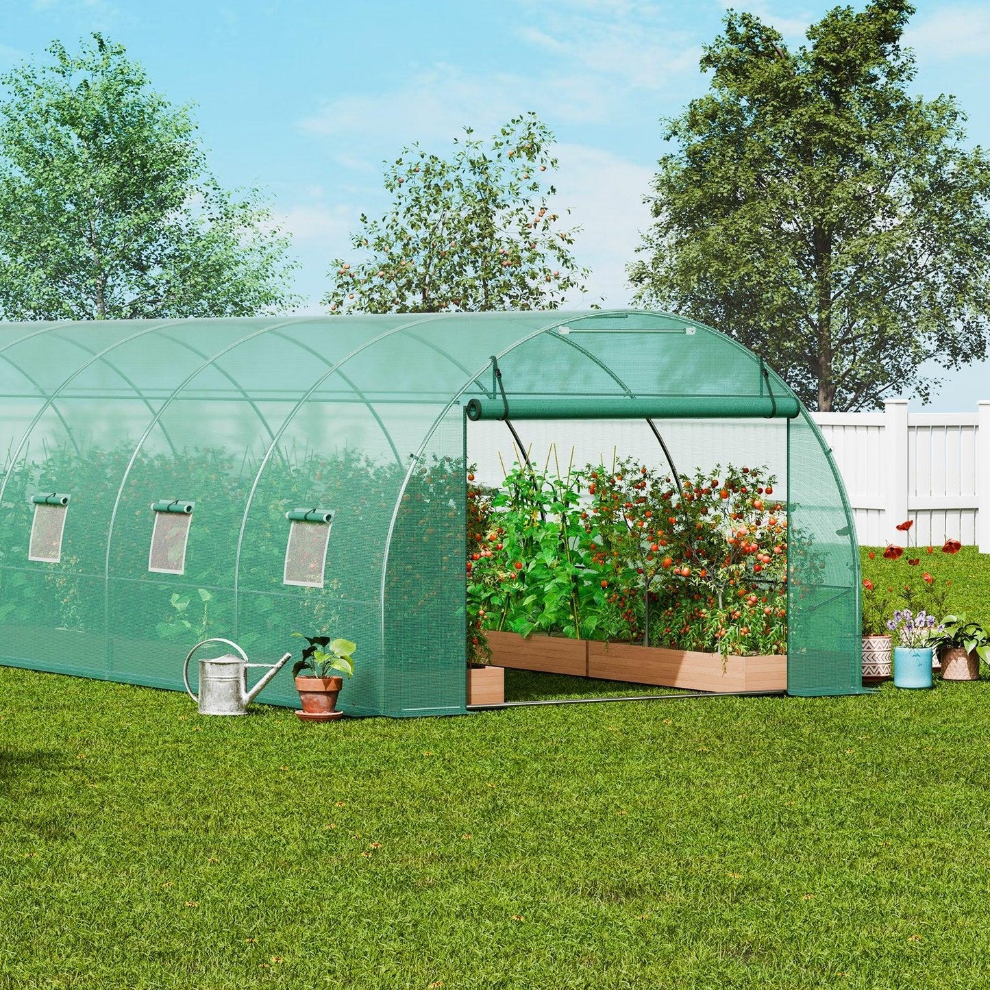 VEVOR Walk-in Tunnel Greenhouse 29.2x9.7x6.5ft Galvanized Frame PE Cover Green - Mekamart Australia
