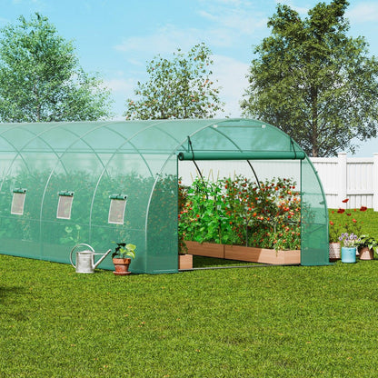 VEVOR Walk-in Tunnel Greenhouse 29.2x9.7x6.5ft Galvanized Frame PE Cover Green - Mekamart Australia