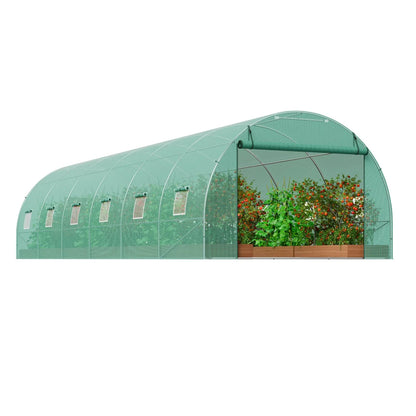 VEVOR Walk-in Tunnel Greenhouse 29.2x9.7x6.5ft Galvanized Frame PE Cover Green - Mekamart Australia