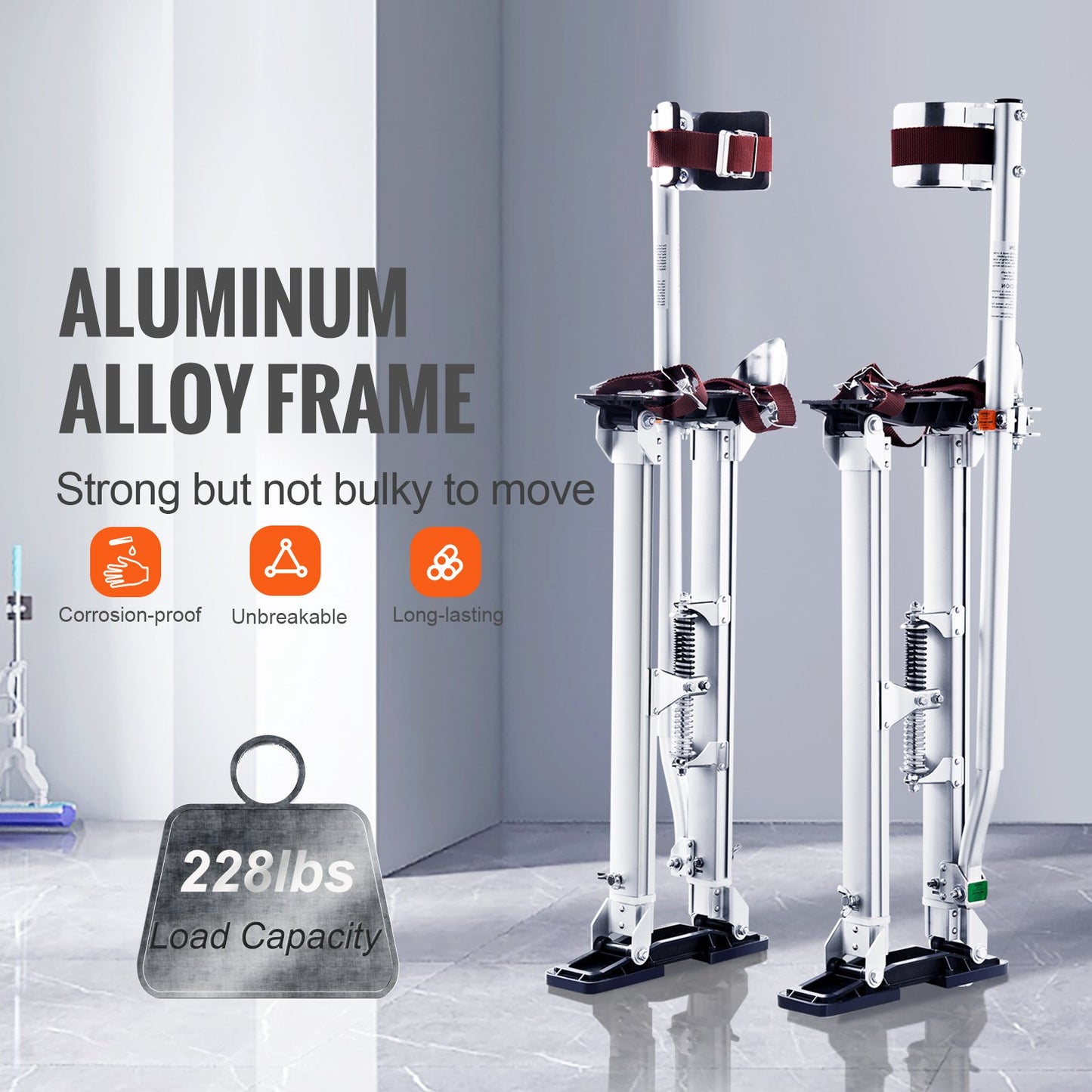 Drywall Stilts, 24''-40'' Adjustable Aluminum Tool Stilts with Protective Knee Pads, Durable and Non-Slip Work Stilts for Sheetrock Painting, Walking, Taping, Silver