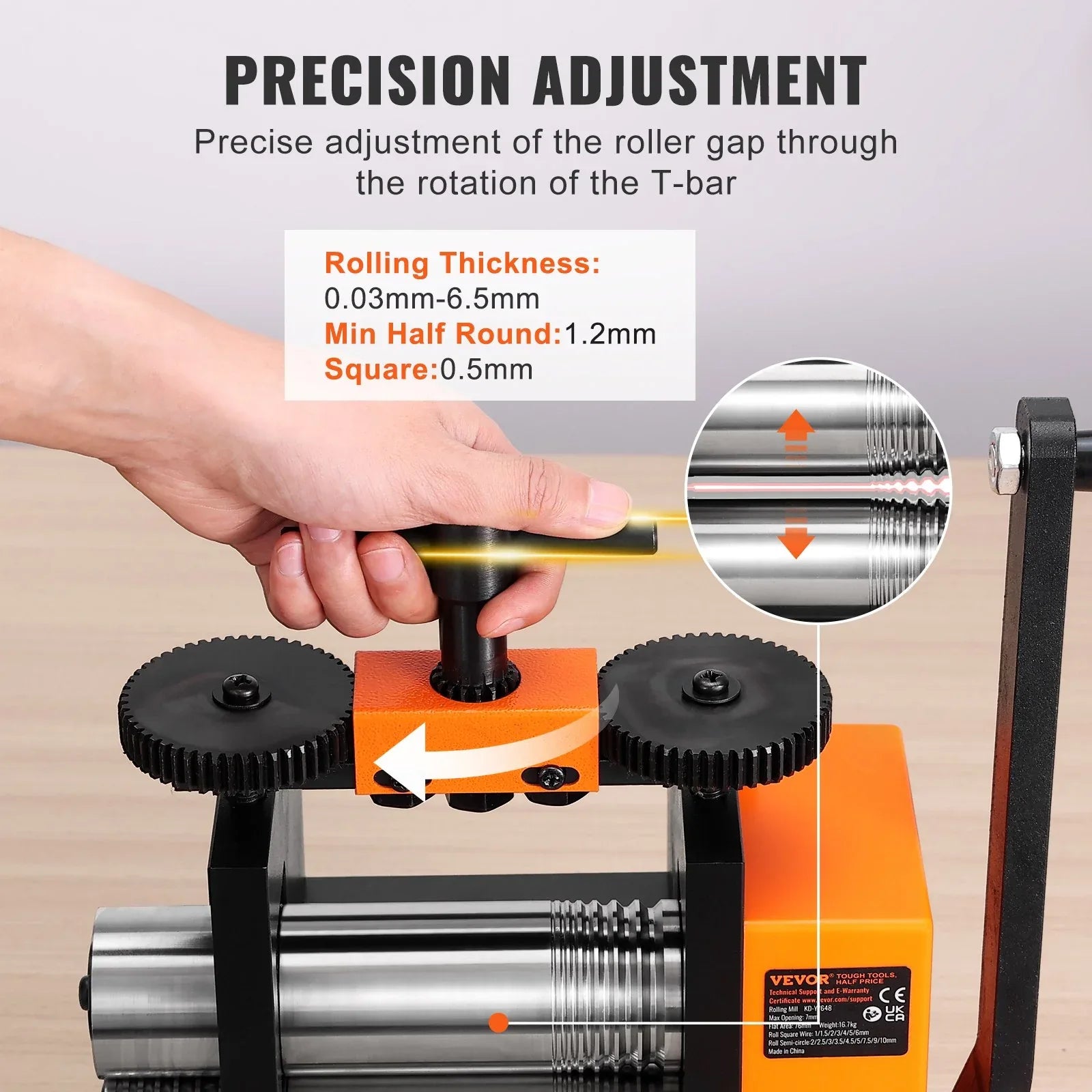 VEVOR Rolling Mill, 2.95"/75 mm Jewelry Rolling Mill Machine, 1: 2 Gear Ratio, 3-in-1 Multi-function Rolling Mill, 0.03-6.5mm Press Thickness for Metal Jewelry Making Sheet Square Wire Semicircle - Mekamart Australia