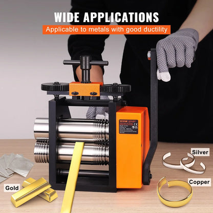 VEVOR Rolling Mill, 2.95"/75 mm Jewelry Rolling Mill Machine, 1: 2 Gear Ratio, 3-in-1 Multi-function Rolling Mill, 0.03-6.5mm Press Thickness for Metal Jewelry Making Sheet Square Wire Semicircle - Mekamart Australia