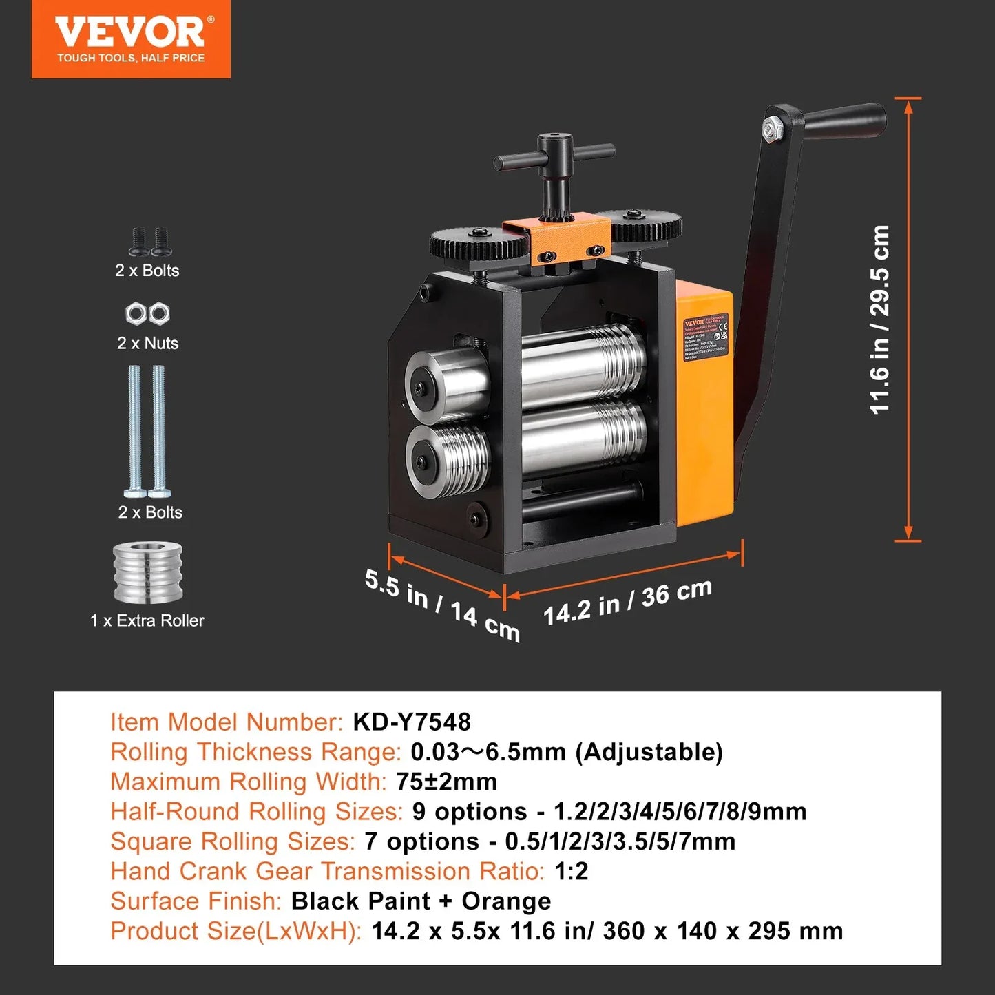VEVOR Rolling Mill, 2.95"/75 mm Jewelry Rolling Mill Machine, 1: 2 Gear Ratio, 3-in-1 Multi-function Rolling Mill, 0.03-6.5mm Press Thickness for Metal Jewelry Making Sheet Square Wire Semicircle - Mekamart Australia