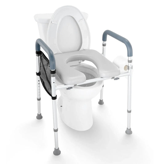 VEVOR Raised Toilet Seat, 7-Position Height Adjustment 655-805 Mm, 158.7 kg Weight Capacity, with Comfort Padded Aluminum Frame, Universal Toilet Seat Riser, for Elderly, Handicap, Pregnant, Medical - Mekamart Australia