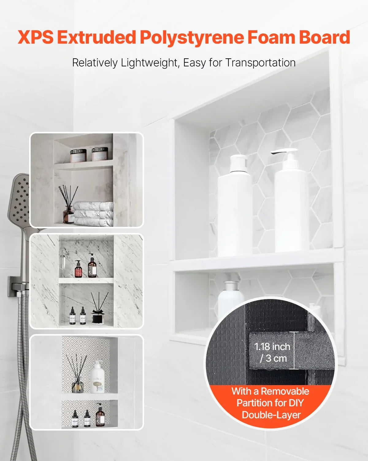 VEVOR Shower Niche 40.6 x 50.8 x 10.2 cm Recessed Wall Divider Shelf Bathroom - Mekamart Australia