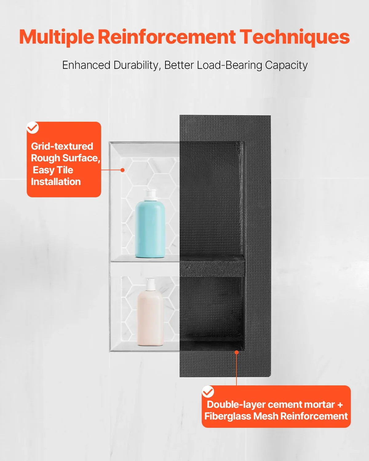 VEVOR Shower Niche 40.6 x 50.8 x 10.2 cm Recessed Wall Divider Shelf Bathroom - Mekamart Australia